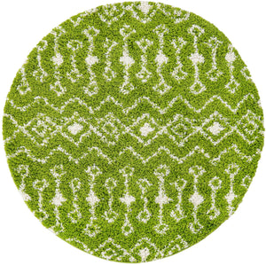 Green 5' 3 x 5' 3 Moroccan Trellis Shag Round Area Rug Thick Soft Touch Fluffy & Plush Shaggy Pile