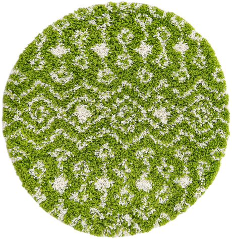 Green 3' 3 x 3' 3 Moroccan Trellis Shag Round Rug