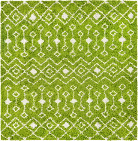 Green 10' x 10' Moroccan Trellis Shag Square Rug