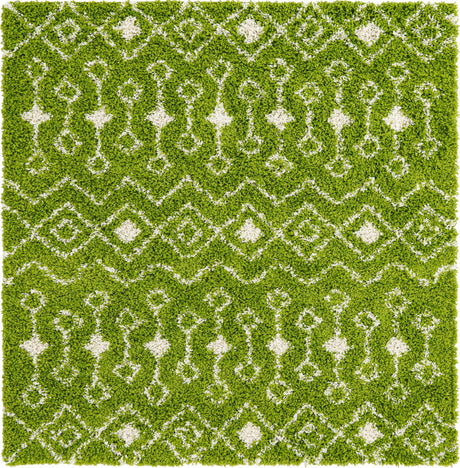 Green 6' x 6' Moroccan Trellis Shag Square Rug