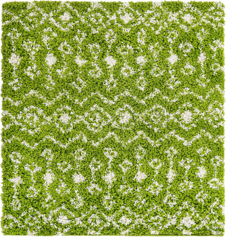Green 4' x 4' Moroccan Trellis Shag Square Rug