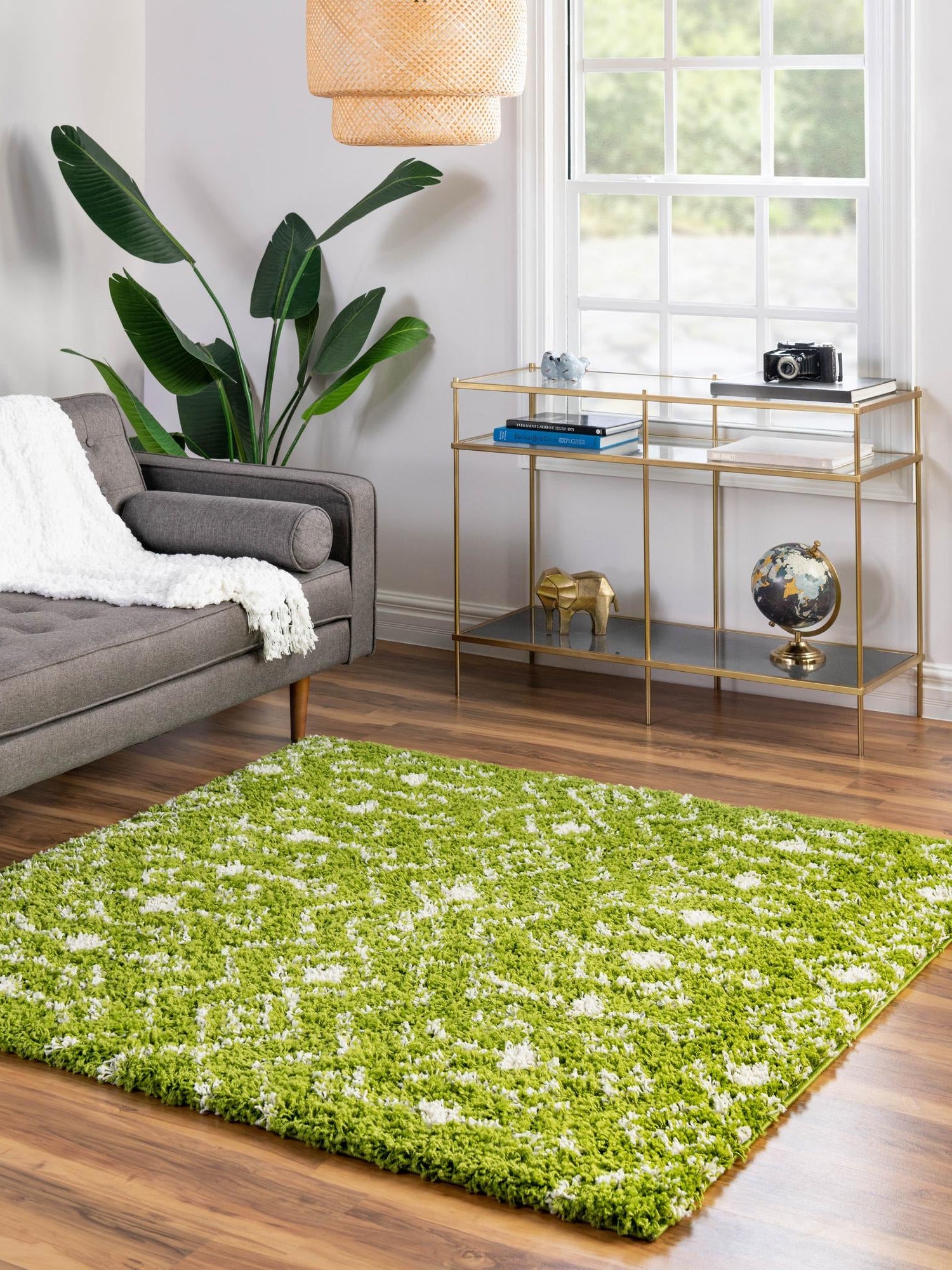 Green 10' x 10' Moroccan Trellis Shag Square Area Rug Thick Soft Touch Fluffy & Plush Shaggy Pile 100% Polypropylene Geometric Traditional Carpet for Sale at Rug Engine