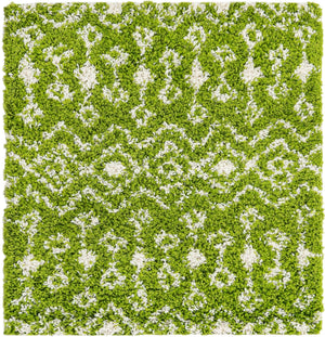 Green 3' 1 x 3' 1 Moroccan Trellis Shag Square Area Rug Thick Soft Touch Fluffy & Plush Shaggy Pile