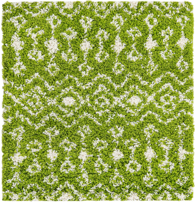 Green 3' 1 x 3' 1 Moroccan Trellis Shag Square Area Rug Thick Soft Touch Fluffy & Plush Shaggy Pile