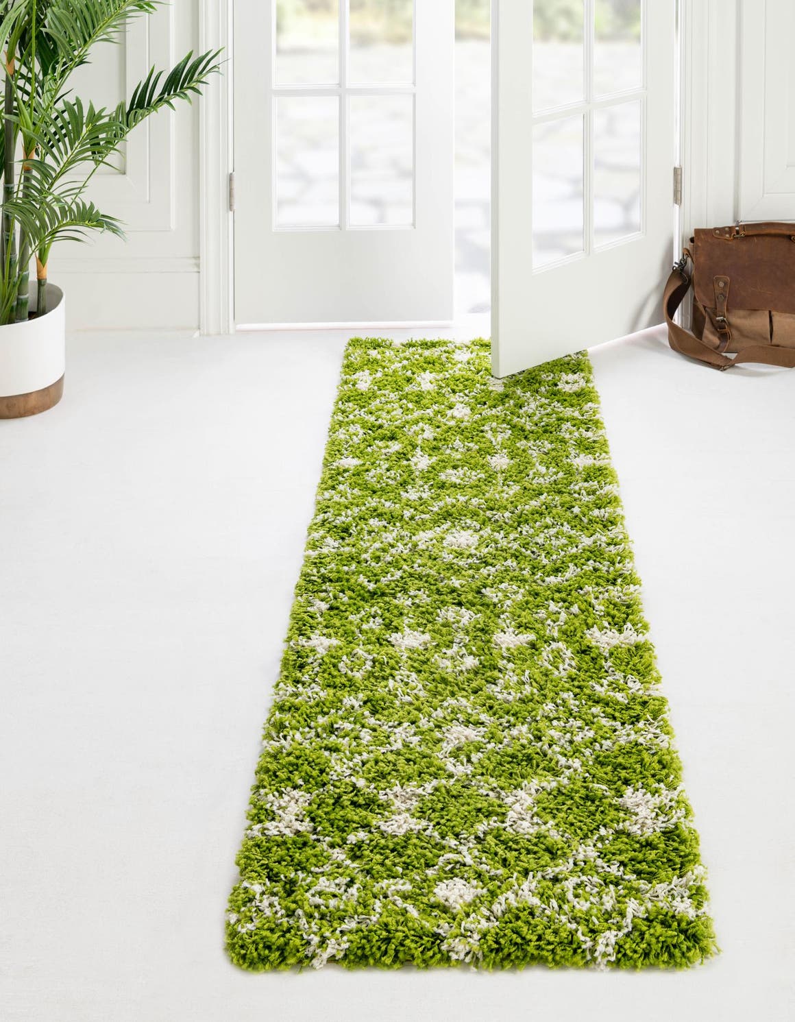 Green 2' x 7' 1 Moroccan Trellis Shag Runner Area Rug Thick Soft Touch Fluffy & Plush Shaggy Pile 100% Polypropylene Geometric Traditional Carpet for Sale at Rug Engine