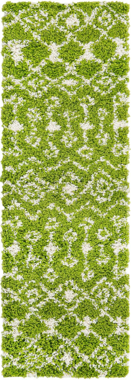 Green 2' x 6' Moroccan Trellis Shag Runner Rug