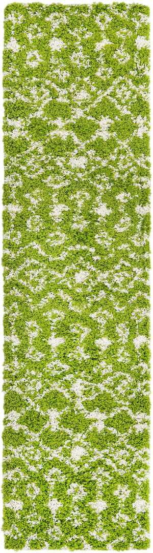 Green 2' x 8' Moroccan Trellis Shag Runner Area Rug Thick Soft Touch Fluffy & Plush Shaggy Pile