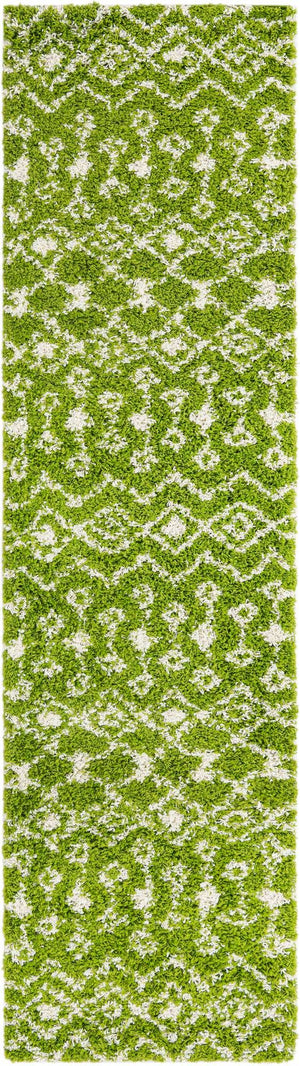 Green 2' 7 x 10' Moroccan Trellis Shag Runner Area Rug Thick Soft Touch Fluffy & Plush Shaggy Pile