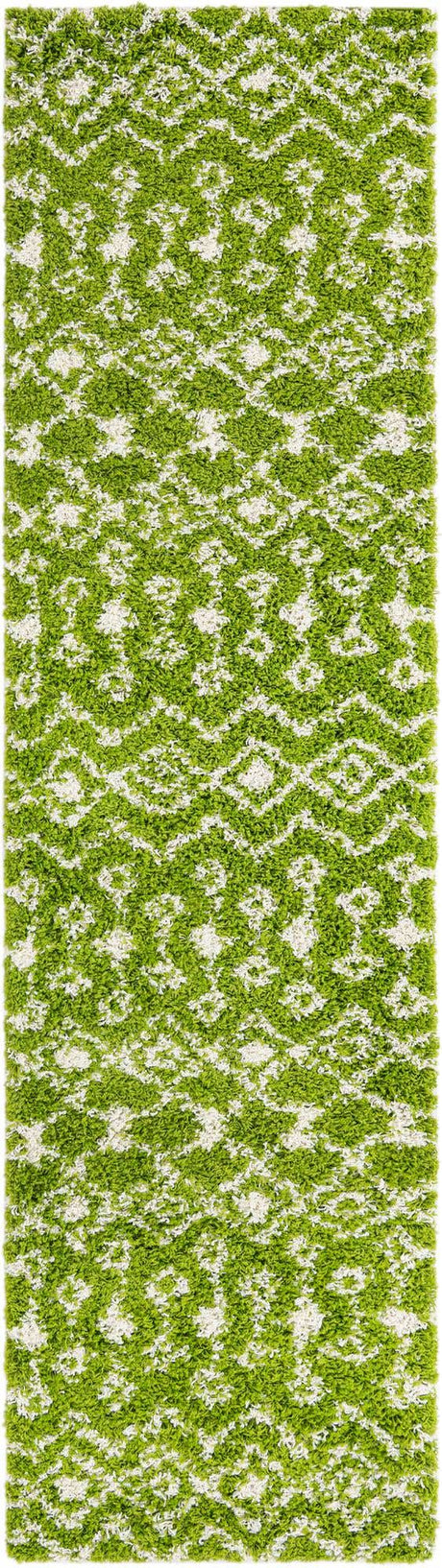 Green 2' 7 x 10' Moroccan Trellis Shag Runner Area Rug Thick Soft Touch Fluffy & Plush Shaggy Pile