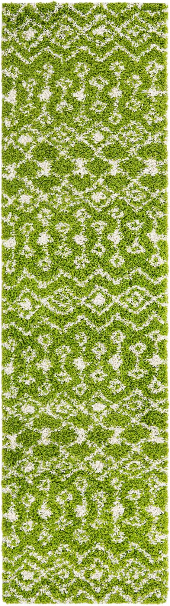 Green 2' 7 x 10' Moroccan Trellis Shag Runner Area Rug Thick Soft Touch Fluffy & Plush Shaggy Pile