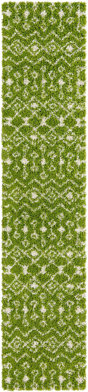 Green 2' 7 x 12' Moroccan Trellis Shag Runner Area Rug Thick Soft Touch Fluffy & Plush Shaggy Pile