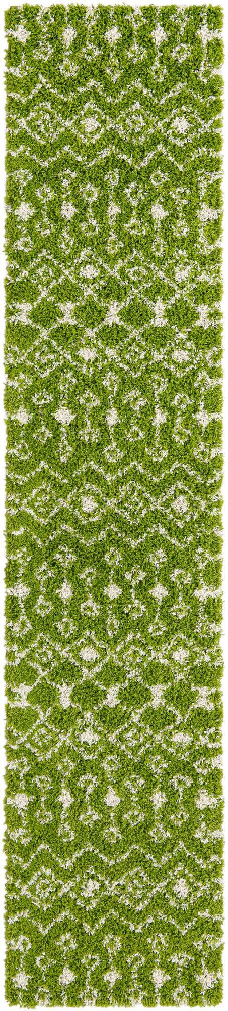 Green 2' 7 x 12' Moroccan Trellis Shag Runner Area Rug Thick Soft Touch Fluffy & Plush Shaggy Pile