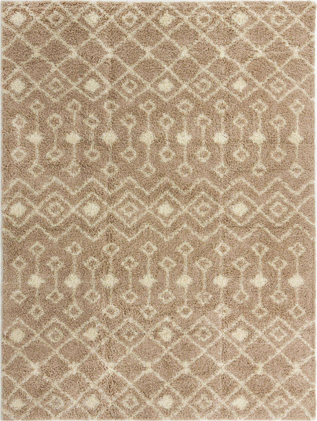 Light Brown 10' x 13' Moroccan Trellis Shag Rectangle Rug
