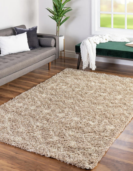 Light Brown 4' x 6' Moroccan Trellis Shag Rectangle Rug