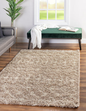 Light Brown 4' x 6' Moroccan Trellis Shag Rectangle Rug