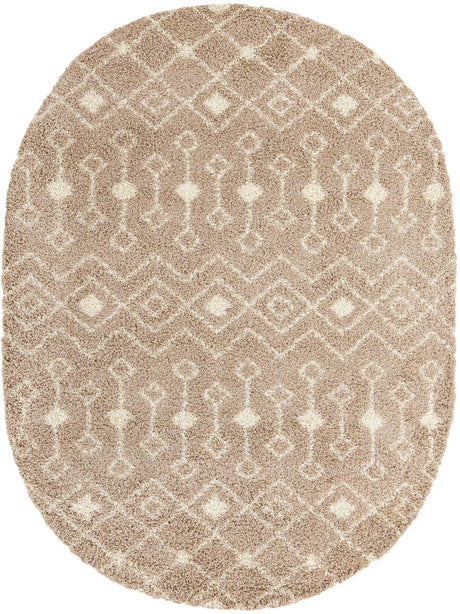 Light Brown 8' x 10' Moroccan Trellis Shag Oval Rug