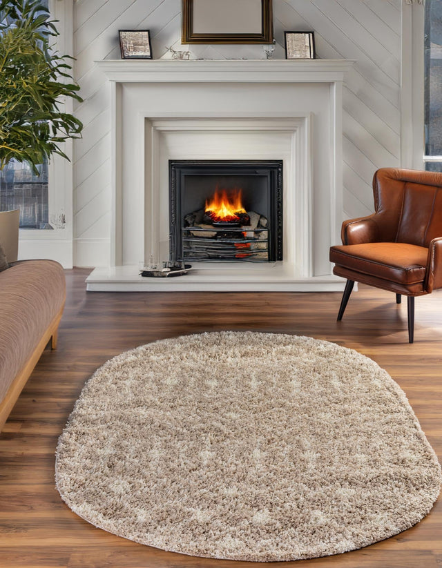 Light Brown 5' 3 x 8' Moroccan Trellis Shag Oval Rug