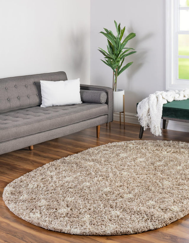 Light Brown 5' 3 x 8' Moroccan Trellis Shag Oval Rug