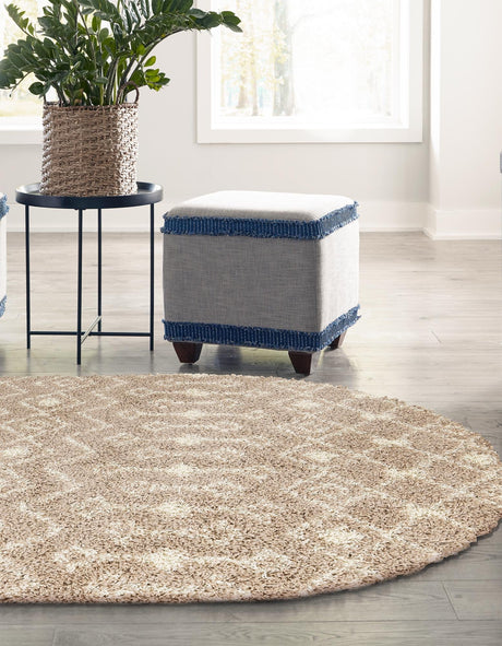 Light Brown 4' 1 x 6' 1 Moroccan Trellis Shag Oval Area Rug Thick Soft Touch Fluffy & Plush Shaggy Pile 100% Polypropylene Geometric Traditional Carpet for Sale at Rug Engine