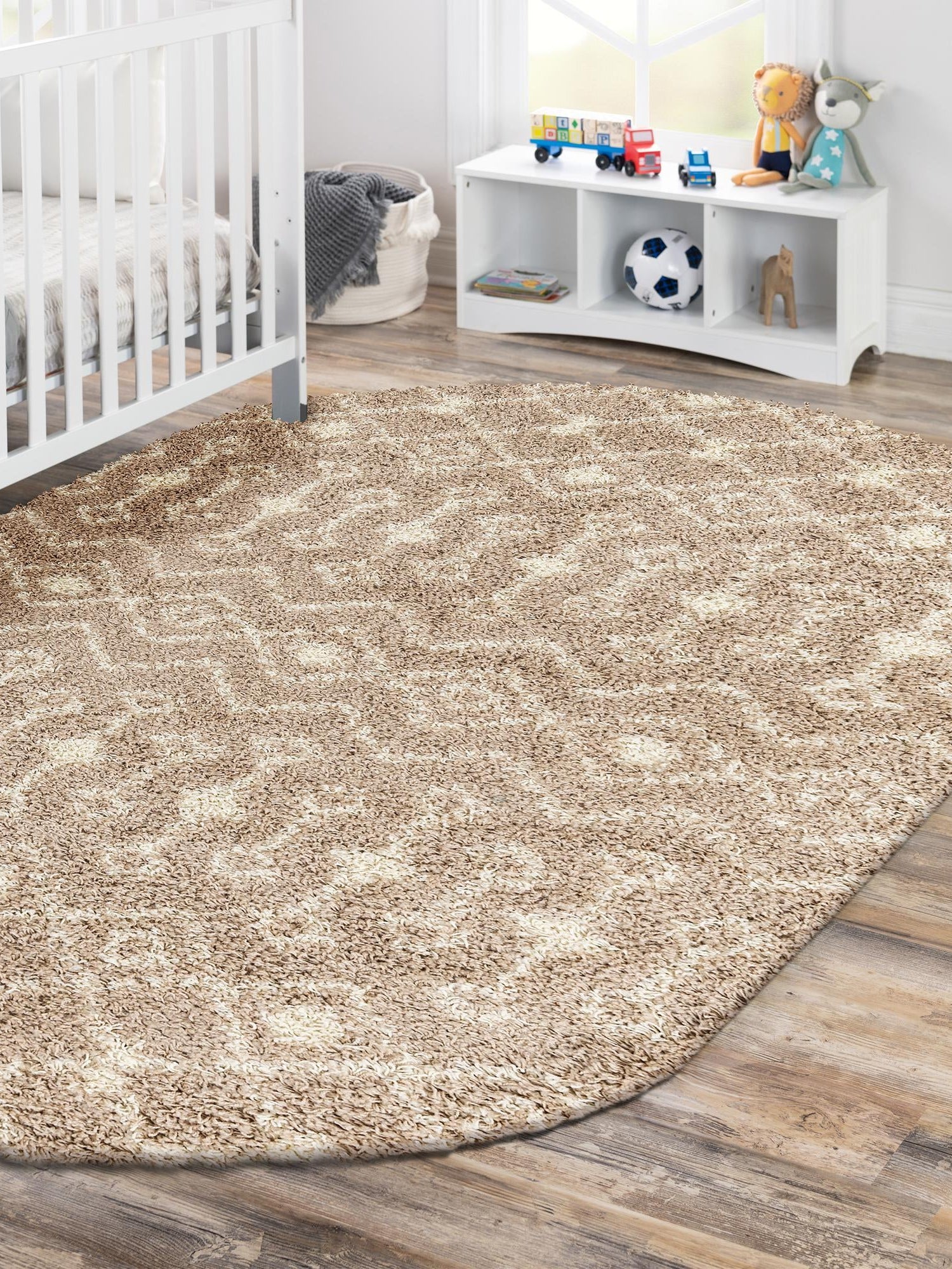 Light Brown 5' 3 x 8' Moroccan Trellis Shag Oval Area Rug Thick Soft Touch Fluffy & Plush Shaggy Pile 100% Polypropylene Geometric Traditional Carpet for Sale at Rug Engine