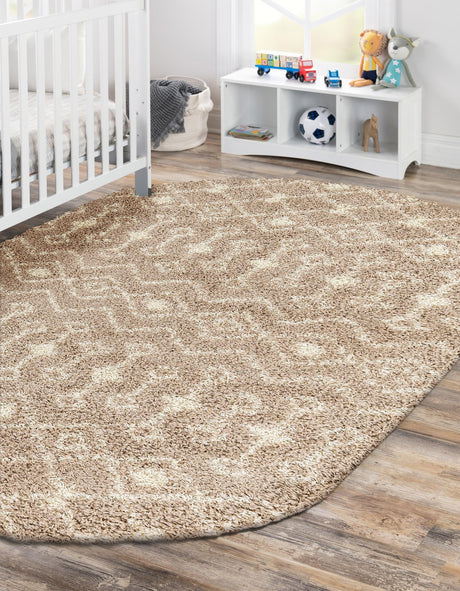 Light Brown 5' 3 x 8' Moroccan Trellis Shag Oval Area Rug Thick Soft Touch Fluffy & Plush Shaggy Pile 100% Polypropylene Geometric Traditional Carpet for Sale at Rug Engine