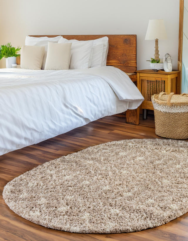 Light Brown 5' 3 x 8' Moroccan Trellis Shag Oval Rug