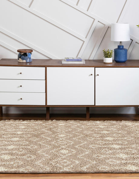 Light Brown 5' 3 x 8' Moroccan Trellis Shag Oval Area Rug Thick Soft Touch Fluffy & Plush Shaggy Pile 100% Polypropylene Geometric Traditional Carpet for Sale at Rug Engine