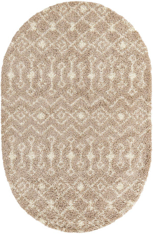 Light Brown 5' 3 x 8' Moroccan Trellis Shag Oval Rug