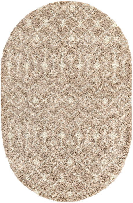 Light Brown 5' 3 x 8' Moroccan Trellis Shag Oval Rug