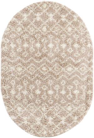 Light Brown 4' 1 x 6' 1 Moroccan Trellis Shag Oval Area Rug Thick Soft Touch Fluffy & Plush Shaggy Pile