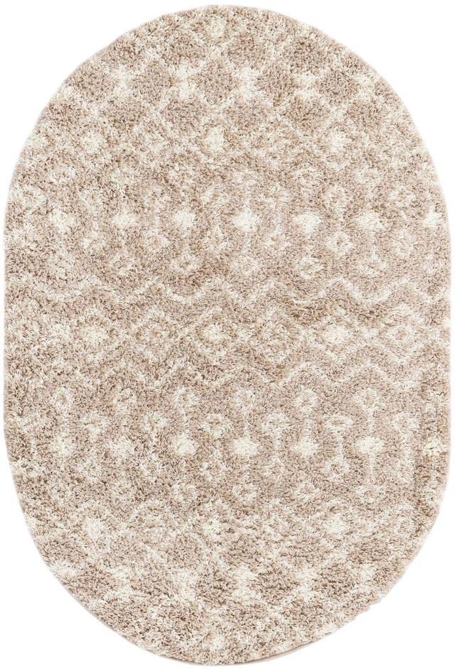 Light Brown 4' 1 x 6' 1 Moroccan Trellis Shag Oval Area Rug Thick Soft Touch Fluffy & Plush Shaggy Pile