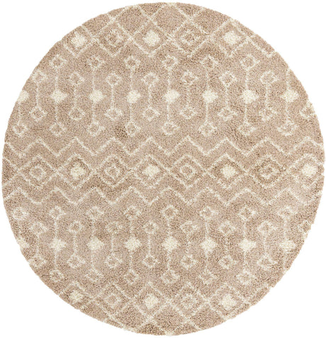 Light Brown 10' x 10' Moroccan Trellis Shag Round Rug