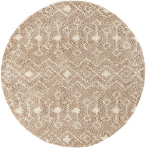 Light Brown 7' 10 x 7' 10 Moroccan Trellis Shag Round Area Rug Thick Soft Touch Fluffy & Plush Shaggy Pile