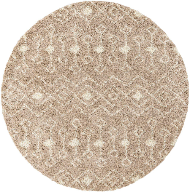 Light Brown 7' 10 x 7' 10 Moroccan Trellis Shag Round Area Rug Thick Soft Touch Fluffy & Plush Shaggy Pile