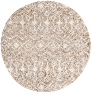 Light Brown 6' 1 x 6' 1 Moroccan Trellis Shag Round Area Rug Thick Soft Touch Fluffy & Plush Shaggy Pile