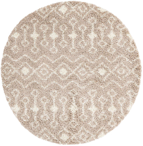 Light Brown 6' 1 x 6' 1 Moroccan Trellis Shag Round Area Rug Thick Soft Touch Fluffy & Plush Shaggy Pile