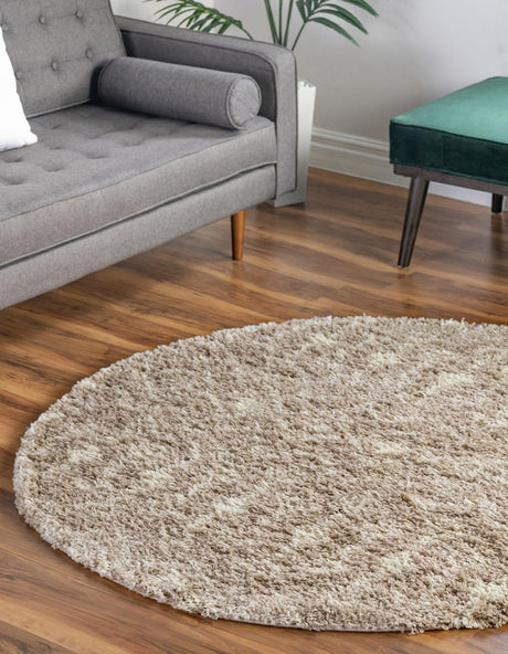 Light Brown 10' x 10' Moroccan Trellis Shag Round Rug