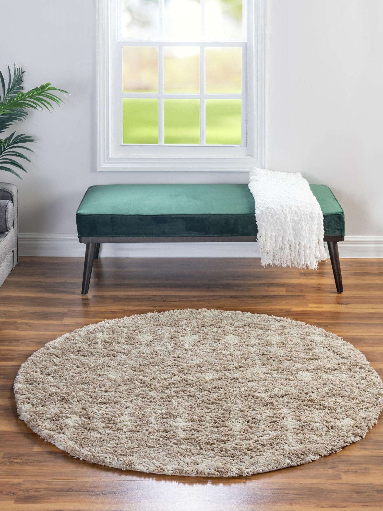 Light Brown 3' 1 x 3' 1 Moroccan Trellis Shag Round Area Rug Thick Soft Touch Fluffy & Plush Shaggy Pile 100% Polypropylene Geometric Traditional Carpet for Sale at Rug Engine