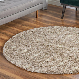 Light Brown 5' 3 x 5' 3 Moroccan Trellis Shag Round Area Rug Thick Soft Touch Fluffy & Plush Shaggy Pile