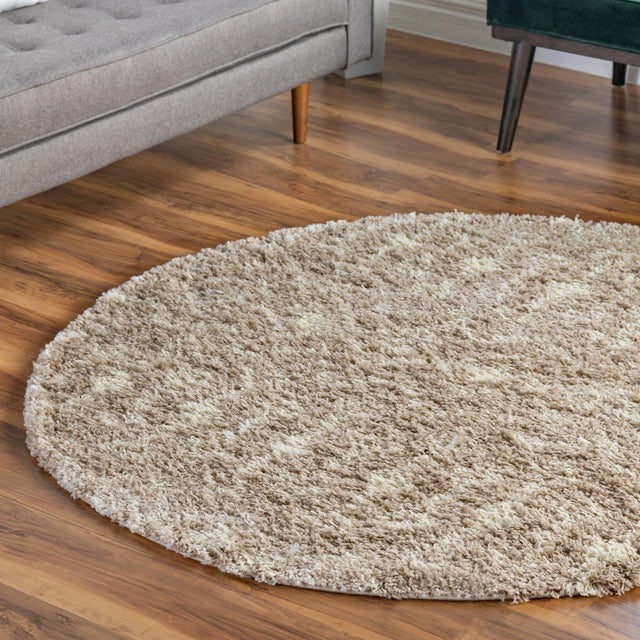 Light Brown 5' 3 x 5' 3 Moroccan Trellis Shag Round Area Rug Thick Soft Touch Fluffy & Plush Shaggy Pile