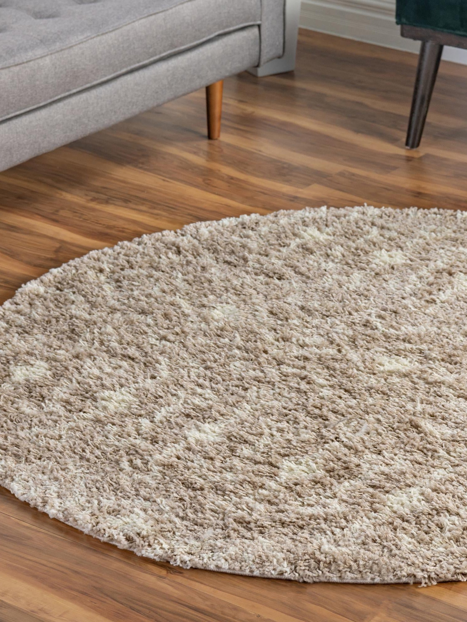 Light Brown 6' 1 x 6' 1 Moroccan Trellis Shag Round Area Rug Thick Soft Touch Fluffy & Plush Shaggy Pile 100% Polypropylene Geometric Traditional Carpet for Sale at Rug Engine