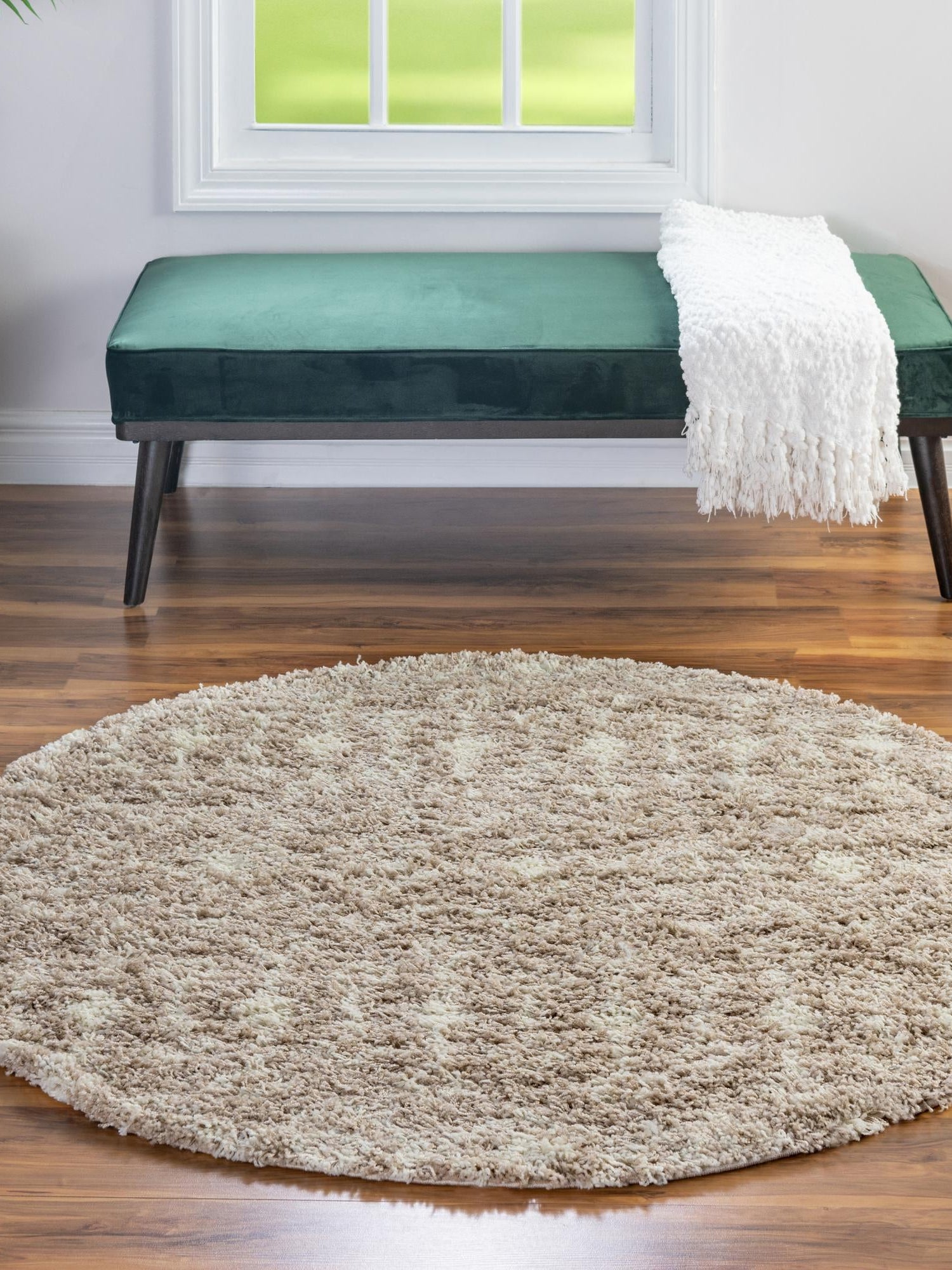 Light Brown 6' 1 x 6' 1 Moroccan Trellis Shag Round Area Rug Thick Soft Touch Fluffy & Plush Shaggy Pile 100% Polypropylene Geometric Traditional Carpet for Sale at Rug Engine