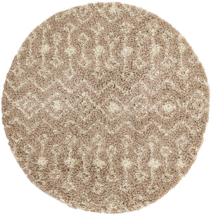 Light Brown 5' 3 x 5' 3 Moroccan Trellis Shag Round Area Rug Thick Soft Touch Fluffy & Plush Shaggy Pile