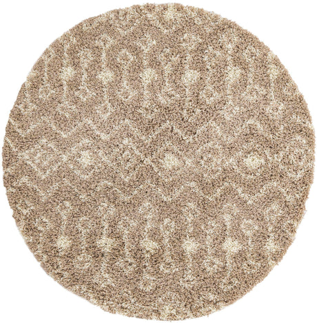 Light Brown 5' 3 x 5' 3 Moroccan Trellis Shag Round Area Rug Thick Soft Touch Fluffy & Plush Shaggy Pile