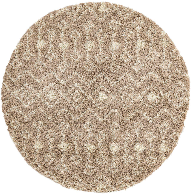 Light Brown 5' 3 x 5' 3 Moroccan Trellis Shag Round Area Rug Thick Soft Touch Fluffy & Plush Shaggy Pile