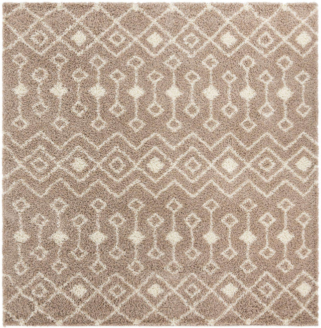Light Brown 10' x 10' Moroccan Trellis Shag Square Area Rug Thick Soft Touch Fluffy & Plush Shaggy Pile