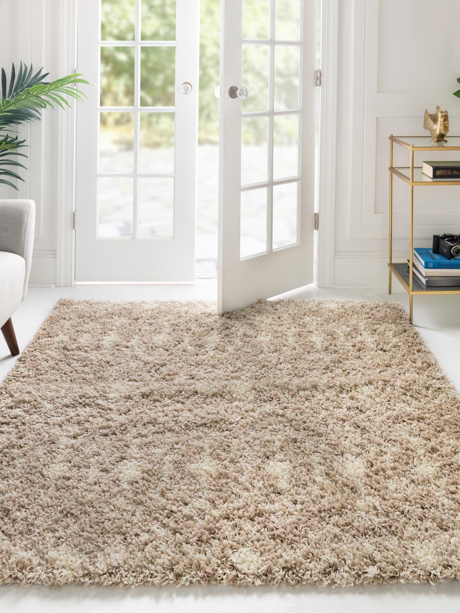 Light Brown 4' 1 x 4' 1 Moroccan Trellis Shag Square Area Rug Thick Soft Touch Fluffy & Plush Shaggy Pile 100% Polypropylene Geometric Traditional Carpet for Sale at Rug Engine