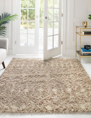 Light Brown 10' x 10' Moroccan Trellis Shag Square Area Rug Thick Soft Touch Fluffy & Plush Shaggy Pile