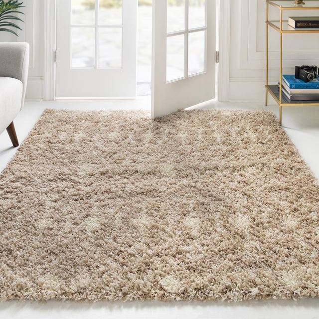 Light Brown 3' 1 x 3' 1 Moroccan Trellis Shag Square Area Rug Thick Soft Touch Fluffy & Plush Shaggy Pile