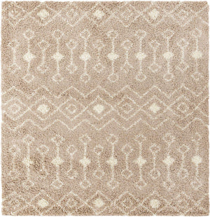 Light Brown 7' 10 x 7' 10 Moroccan Trellis Shag Square Area Rug Thick Soft Touch Fluffy & Plush Shaggy Pile